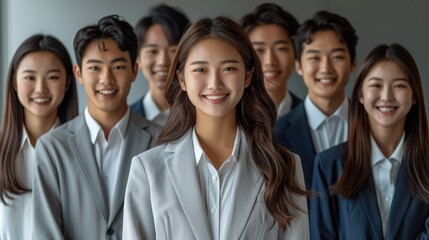 Wall Mural - A group of good-looking Asian business people in modern office, They are smiling with confidence, isolated on white background. Generative AI.