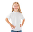 © Ievgen Skrypko - Cute smiling little girl in a white blank t-shirt isolated on a white background