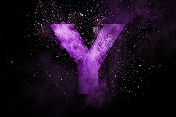 Wall Mural - A close-up of the letter Y made from purple powder on a black surface