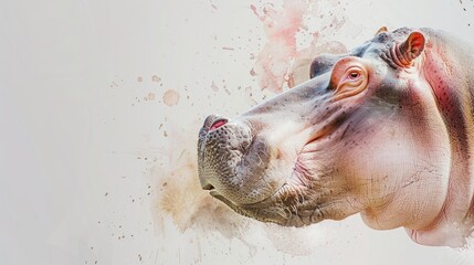 Wall Mural - A hippopotamus stands in front of a plain white wall, providing an unusual and intriguing scene