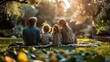 © siripimon2525 - A family having a picnic in the backyard, with an elderly couple and their grandchildren