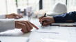 © Charlie's - Architecture drawing on architectural project business architecture building construction Colleagues designer Planning Design on blueprint and compasses