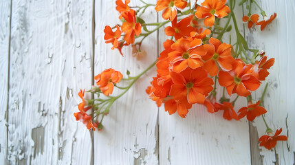 orange summer flowers on white wooden background : Generative AI