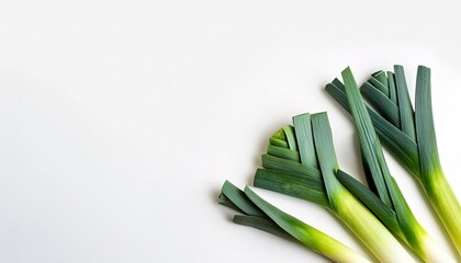 leek is a vegetable, a cultivar of Allium ampeloprasum. The edible part of the plant is a bundle of leaf sheaths. Asian cooking vegetable food and broth concept.  Isolated on white background