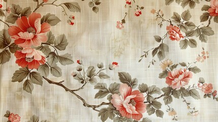 Vintage floral fabric with soft hues, retro textile