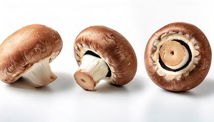 Wall Mural - Portobello or Portabella mushroom - Agaricus bisporus - is a thick and meaty fungus used in many dishes. Asian cooking vegetable food and broth concept.  Isolated on white background