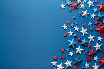 Wall Mural - Red white and blue stars on blue background for patriotic USA Independence labor day celebration