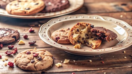 Canvas Print - Freshly baked cookies with cranberries on a wooden table.