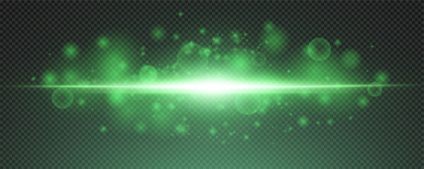 Wall Mural - Set of realistic vector green stars png. Set of vector suns png. Green flares with highlights. Horizontal light lines, laser, flash. Bright magikal light effect with rays and many glares of light.