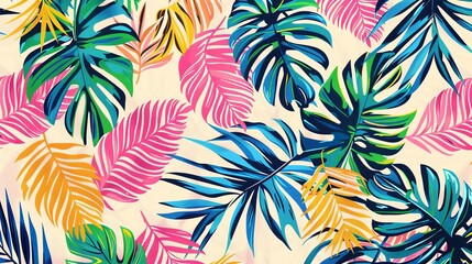 Wall Mural - Hand drawn colorful palm pattern