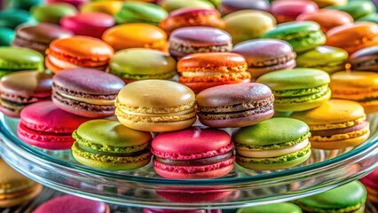 Canvas Print - Colorful macarons arranged on a glass plate.