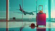 © studio clever - Bright suitcase and hats at airport terminal with airplane in background, Generative AI