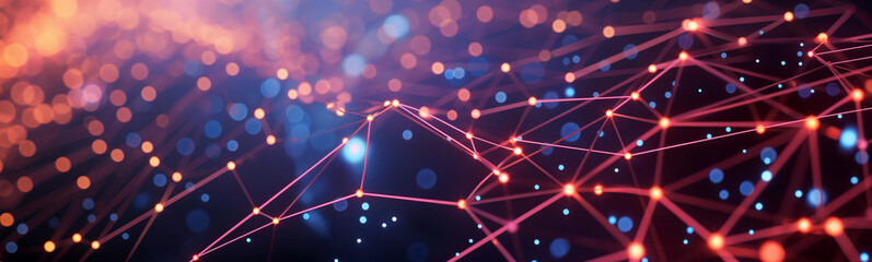 Wall Mural - Abstract Light Network Background with Glowing Nodes and Lines in Bokeh Effect.