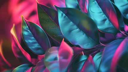 Aufkleber - natural abstraction background banner leaves neon colors : Generative AI