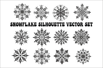 Fototapete - snowflake silhouettes Bundle collection isolated on white background. Flat snowflake icons set. 