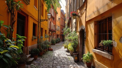 Charming Little Street in Old Lyon, France