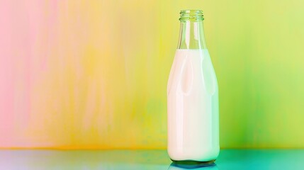 Wall Mural - Studio shot of a milk bottle on a reflective surface with clean lines and precise details ideal for product photography