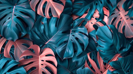 Wall Mural - Tropical leaves art pattern in turquoise and pink. Nice for wallpaper and wrapping up gifts.