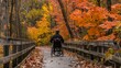 © spyrakot - Inclusive Autumn Bike Ride: Wheelchair Accessible Trail Surrounded by Vibrant Fall Foliage