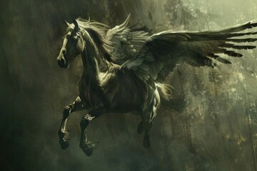Wall Mural - A horse with wings flying through the air