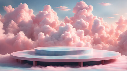  Background podium pink 3d product sky platform display cloud pastel scene render stand. Pink podium stage minimal abstract background beauty dreamy space studio pedestal smoke showcase geometric whit