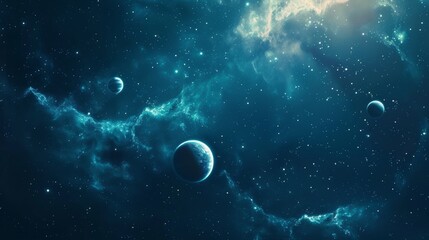 Beautiful starry sky with planets, abstract cosmic background