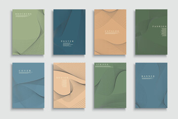 Wall Mural - Collection of color abstract striped covers, templates, backgrounds, placards, brochures, banners, flyers and etc. Stylish minimalistic posters - elegant design. Curve lines print
