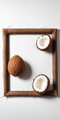 Wall Mural - Coconut frame on grey background with copy space