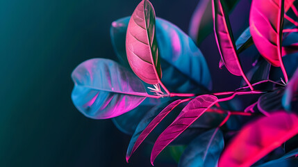 Aufkleber - natural abstraction background banner leaves neon colors : Generative AI