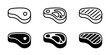 © Chelpanoff - Meat icon set. Beef vector illustration. Steak symbol. BBQ sign. Raw meat pictogram. Grilled steak icon.
