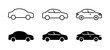 © Chelpanoff - Car icon set. Simple and detailed auto symbol in different styles. Automobile vector illustration. Vehicle sign. Sedan silhouette. Black car graphic design concept.