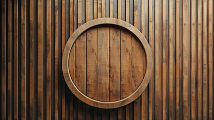 Canvas Print - A modern wooden wall with a circular signboard, the clean lines and smooth textures of the wood in sharp focus.
