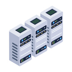 Sticker - Modern isometric icon of server cabinets 

