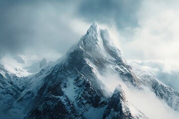 Canvas Print - Snowy Mountain Peak Emerging from the Clouds