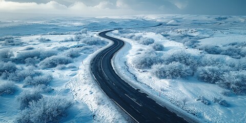 Canvas Print - Winding Road Through a Snowy Icelandic Landscape