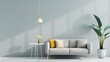 © Soontorn - A minimalist living room in various shades of gray, featuring simple furniture and a clean, uncluttered space. The design includes plenty of copy space for customization.
