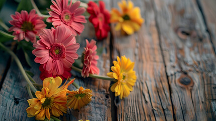 Summer colorful flowers on vintage wooden background : Generative AI