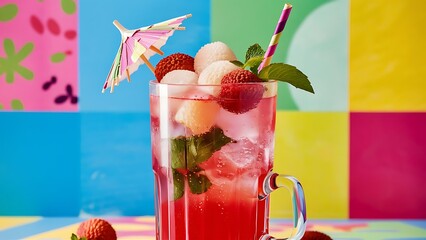 Wall Mural - Iced lychee lychee fizzy drink with mint and soda