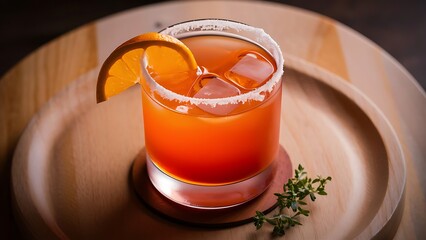 Wall Mural - Screwdriver strong alcoholic cocktail in a rock glass with orange