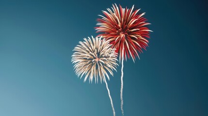 two colorful fireworks burst against a dark sky, creating a stunning display of light and celebratio