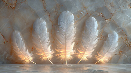 panel wall art, wall decoration, marble background with feather designs