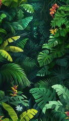 Poster - A vibrant, lush tropical rainforest, showcasing a diverse array of plant species with vibrant green foliage. Generative AI