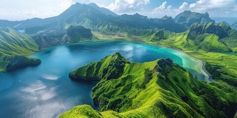 Wall Mural - Aerial View of a Lush Green Island with a Turquoise Lagoon