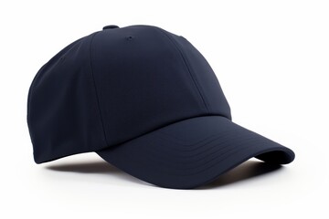 Dark blue baseball cap isolated on white background, side view for stylish sports fashion look