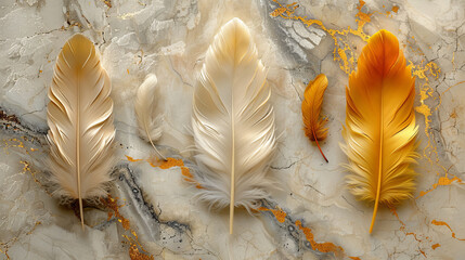 Wall Mural - panel wall art, wall decoration, marble background with feather designs