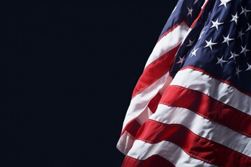 Wall Mural - The American flag is waving in the dark background, symbolizing freedom, unity, and patriotism