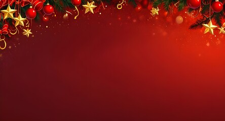 Christmas red background with golden stars. Generative AI