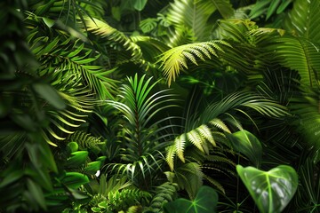 Poster - A dense tropical forest canopy filled with vibrant green foliage, perfect for an eco-tour adventure. Generative AI