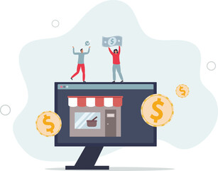 Wall Mural - Online business as ecommerce shopping business model.Sell products on internet using website and digital payment systems.flat illustration.