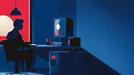 An illustration of a programmer or software developer looking at a monitor